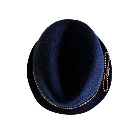 Juicy Couture Fedora Womens One Size Navy 100% Wool Felt Studded Band Bow Hat - Picture 5 of 16